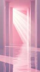 Aufkleber - Minimalist environment with soft pink light reflecting on a calm surface