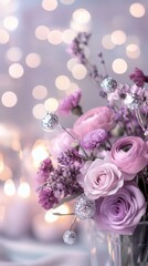 Aufkleber - Soft lavender flower arrangement with shimmering accents creating a dreamy atmosphere