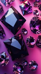 Poster - Dramatic arrangement of matte black diamonds against a vibrant purple background