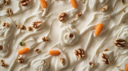 Aufkleber - Creamy carrot cake topped with nuts and decorative candy on a smooth frosting surface
