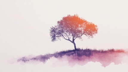 Poster - Minimalist silhouette of a tree drawn in pencil against a soft background, capturing nature's simplicity and elegance at dusk