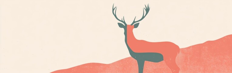 Leinwandbilder - Minimalist silhouette of a deer in muted coral against a soft landscape backdrop at twilight