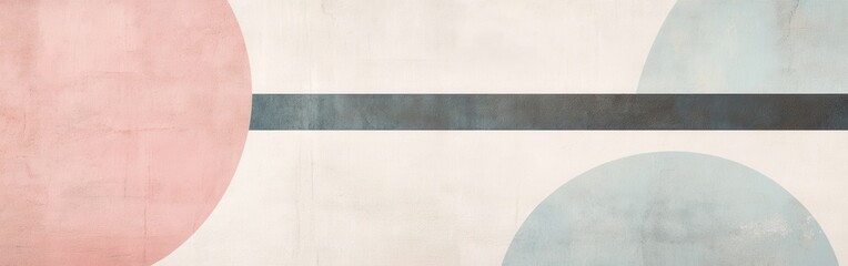 Fototapete - Minimalist abstract design featuring pale blue shapes and a striking horizontal line in a tranquil setting