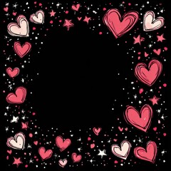 Poster - Whimsical floating heart border design with stars and dots creating a playful frame