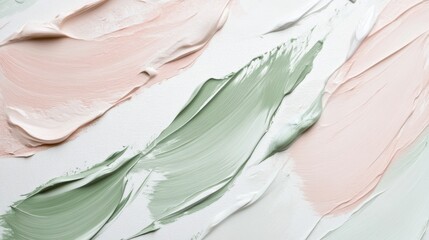 Poster - Soft pastel strokes create an elegant and serene backdrop in muted pink and green on a white canvas