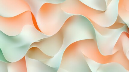 Wall Mural - Elegant pastel peach and mint shapes create a soothing, flowing design in a softly illuminated space