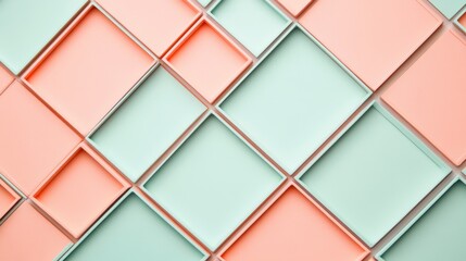 Aufkleber - Elegant pastel mint and coral grid patterns create a beautiful backdrop for modern designs in interior decor