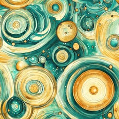 Poster - Intricate doodle cartoon drawings featuring swirling circular patterns in vibrant teal and gold colors