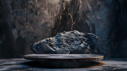 Poster - Majestic rock on display platform against dark marble background