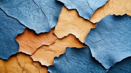 Aufkleber - Colorful abstract backdrop with intricate pencil strokes and torn paper layers in earthy tones and blues