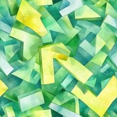 Fototapete - Whimsical watercolor doodle of geometric shapes in vibrant green and yellow hues