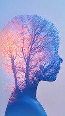 Poster - Profile of a child with a vibrant tree illustration merging nature and youth in a creative visualization