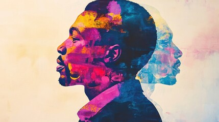 Aufkleber - Vibrant silhouette of a man with artistic colors reflecting his profile in a creative abstract setting