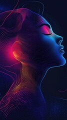 Aufkleber - Surreal glowing representation of a woman in a dark, vibrant atmosphere showcasing ethereal beauty and artistry