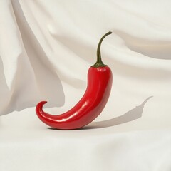Poster - Glossy red chili pepper on soft white fabric against a light background