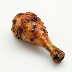 Poster - Crispy roasted chicken drumstick served on a simple white background for highlighting its flavor and texture