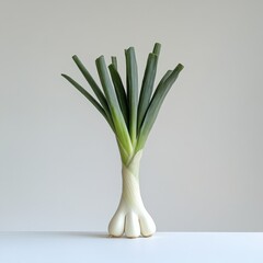 Poster - Fresh leek with long white stalks displayed on a minimalistic kitchen countertop for vibrant cooking inspiration