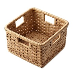 Wall Mural - Empty square wicker basket isolated on white background