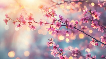 Aufkleber - Dynamic double exposure capturing the vibrant essence of springtime blossoms in soft sunlight