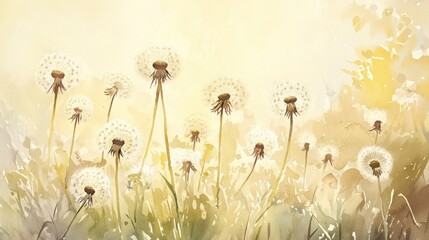 Aufkleber - Delicate watercolor of dandelion flowers swaying in a gentle breeze on a warm summer afternoon