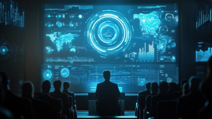 Poster - Corporate business event featuring a digital presentation with an engaged audience in a modern conference room