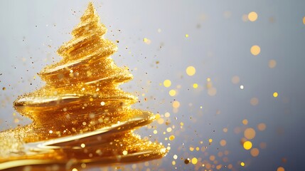 Wall Mural - Golden Spiral Xmas Tree, Festive Bokeh