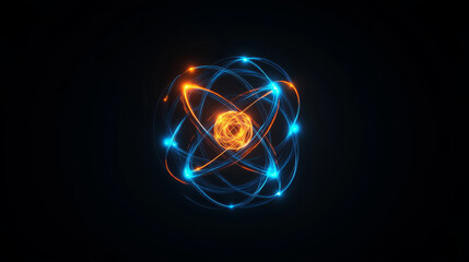 Poster - conceptual depiction of atom with electrons orbiting in vibrant colors, showcasing dynamic nature of atomic structure and energy