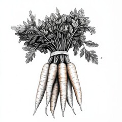 Poster - Freshly harvested carrots with vibrant leafy tops ready for market display in a rustic setting