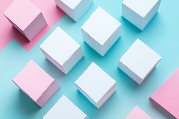 Aufkleber - row of white boxes with pink boxes in the middle. The pink boxes are on a blue background
