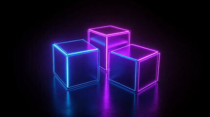Aufkleber - dynamic abstract background featuring glowing cubes in blue and pink hues, creating vibrant and modern atmosphere. illuminated edges enhance visual appeal