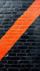 Aufkleber - Bold brick wall features diagonal orange and black stripes in urban environment