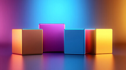 Aufkleber - Futuristic abstract scene featuring colorful 3D geometric shapes in vibrant hues. glowing cubes create visually striking composition, evoking sense of modernity and creativity