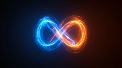 Poster - vibrant infinity symbol created with blue and orange light trails, representing endless possibilities and connections. contrasting colors enhance visual impact
