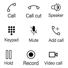 Poster - Call button icon set, call icon. Hold, record, video call, keypad, mute, add call, speaker, call cut, call icon vector set. Contact icon vector illustration. 