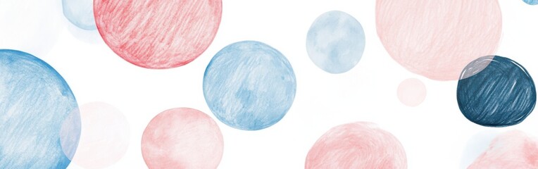 Aufkleber - Soft pencil strokes create colorful circles in blue and pink on a white background, showcasing playful abstract art with a soothing aesthetic