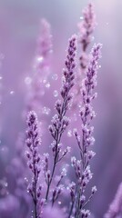 Aufkleber - Soft lilac blooms glimmer with icy gray sparkles in a serene botanical setting at dawn