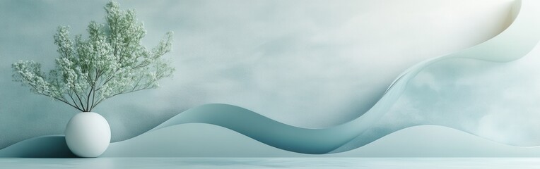 Aufkleber - Modern geometric background with gentle waves and a plant accentuating serene minimalism