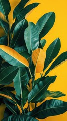 Aufkleber - Vibrant display of emerald green leaves contrasted with bright yellow highlights in a botanical setting
