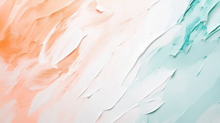 Aufkleber - Elegant white canvas art with soft orange and green brushstrokes enhances modern interior decor
