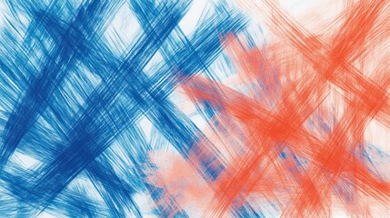 Poster - Elegant pencil strokes create dynamic composition with vibrant blue and orange hues in abstract art display