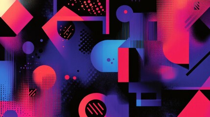 Fototapete - Vibrant magenta abstract design featuring geometric shapes and dynamic patterns in a modern artistic composition
