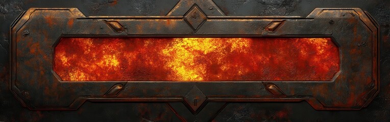 Poster - Rusted metal texture with glowing amber highlights creating a dramatic industrial backdrop for artistic projects