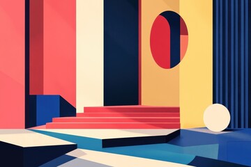 Wall Mural - Abstract geometrical composition with vibrant colors and structured elements