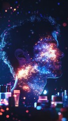 Poster - Mystical silhouette of a man illuminated by cosmic colors at a creative display