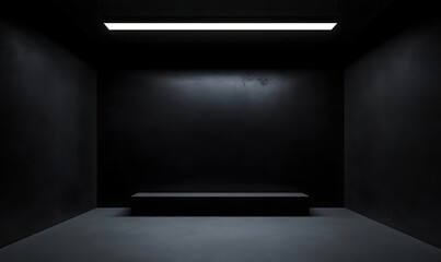 Poster - A minimalistic black room with a single overhead light, creating a dramatic effect, no people