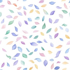 Aufkleber - Delicate watercolor doodle of colorful leaves floating softly across a bright white background
