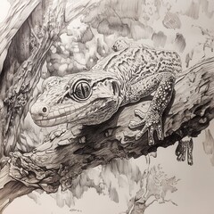 Aufkleber - Gecko blends seamlessly into its surroundings while perched on a branch in a vibrant habitat
