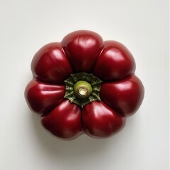 Poster - Glossy red bell pepper rests on a white surface showcasing its vibrant color and smooth texture