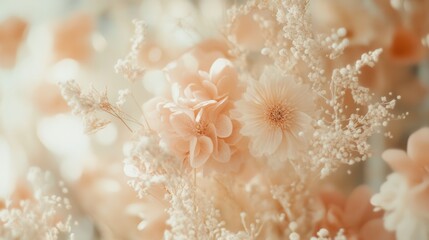 Poster - Dreamy floral arrangement with soft cream and pale coral hues in a delicate setting