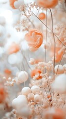 Aufkleber - Dreamy floral arrangement with soft cream and pale coral colors creating a serene atmosphere in a bright setting